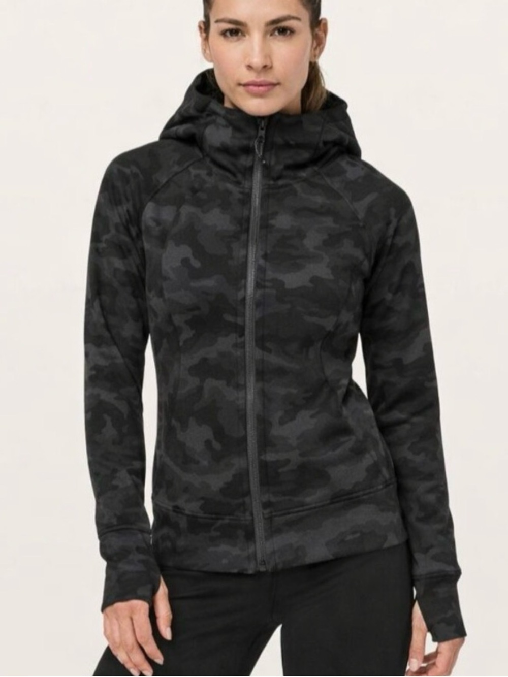 Lululemon Scuba Hoodie Women Light Cotton Fleece Incognito Camo Multi Grey 8